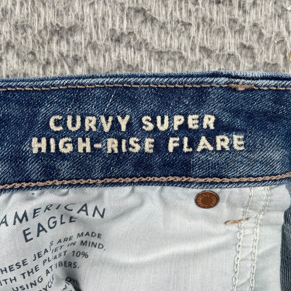 American Eagle Jeans Womens 16 Short Blue Curvy Super High-Rise Flare Stretch - Picture 4 of 10